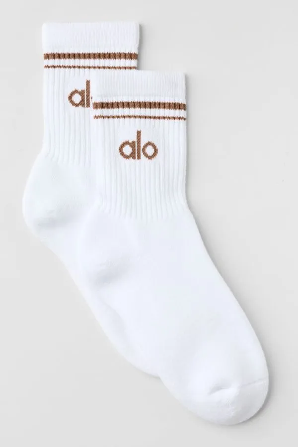 Unisex Half-Crew Throwback Sock - White/Sun Kissed Brown