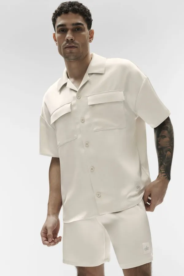 Satin Horizon Short Sleeve Button Up - Bone