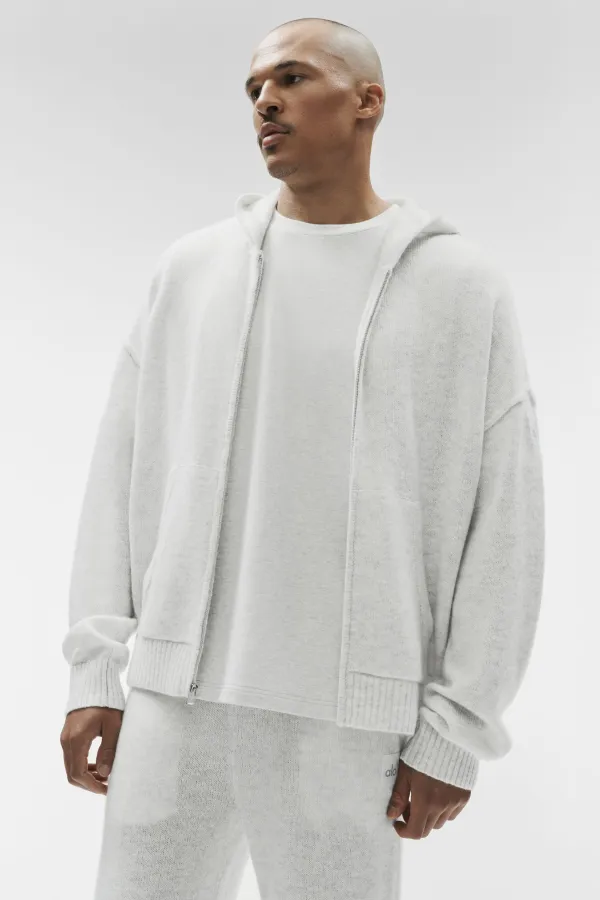 Wool Cashmere New Class Full Zip Hoodie - White Heather