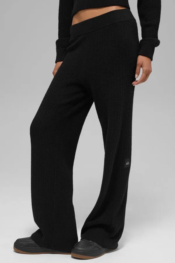 Cashmere High-Waist Plush Waffle Pant - Black